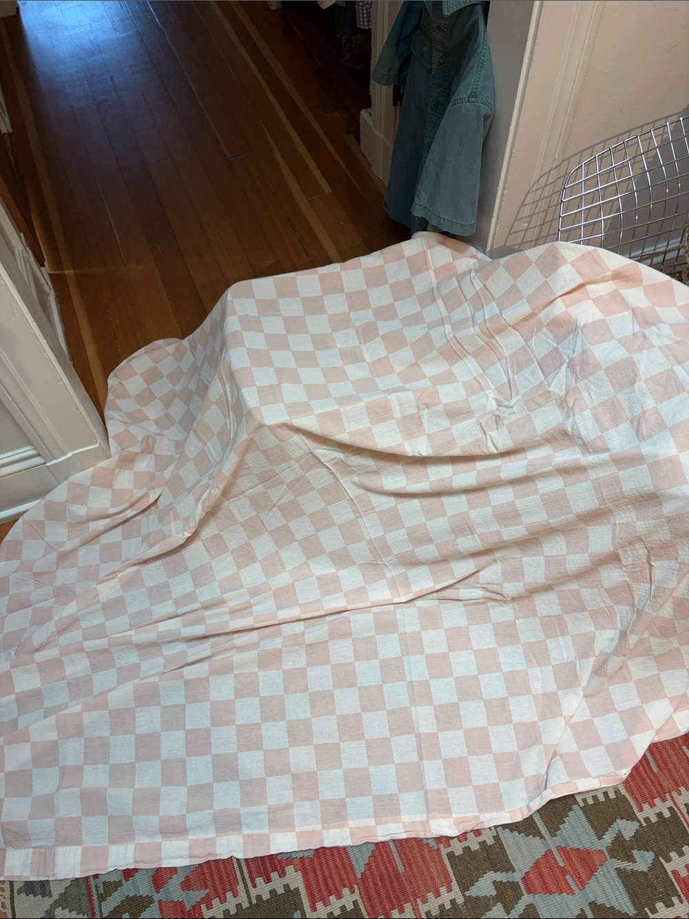 Urban outfitters Soft Checkered standard size shower curtain Light Pink/ White